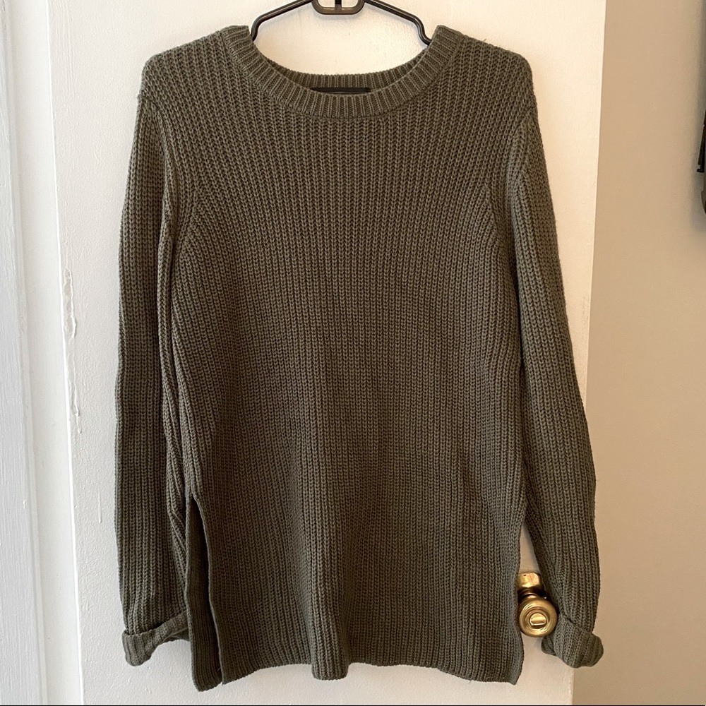 Forever 21 Green Gray Side Slit Cuff Tunic Sweater